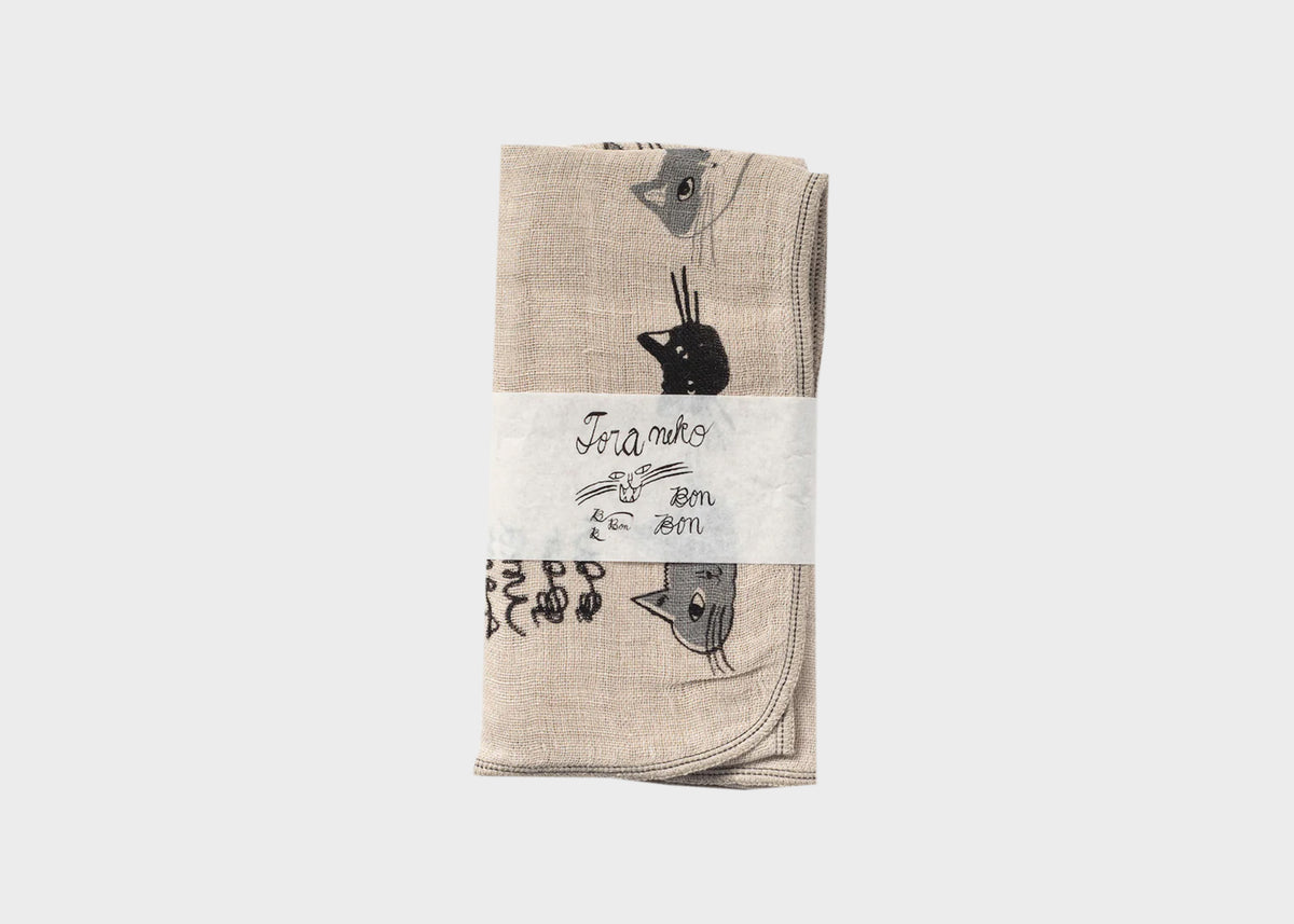 Linen Gauze Towel Cats Woodland Mod