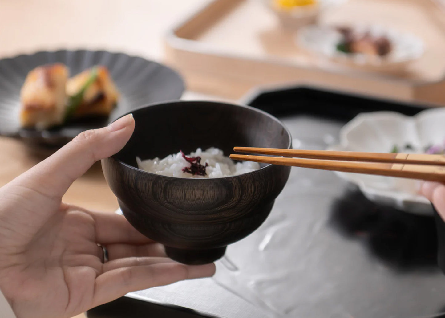 Tsumugi Wooden Bowl - Mokko, Black