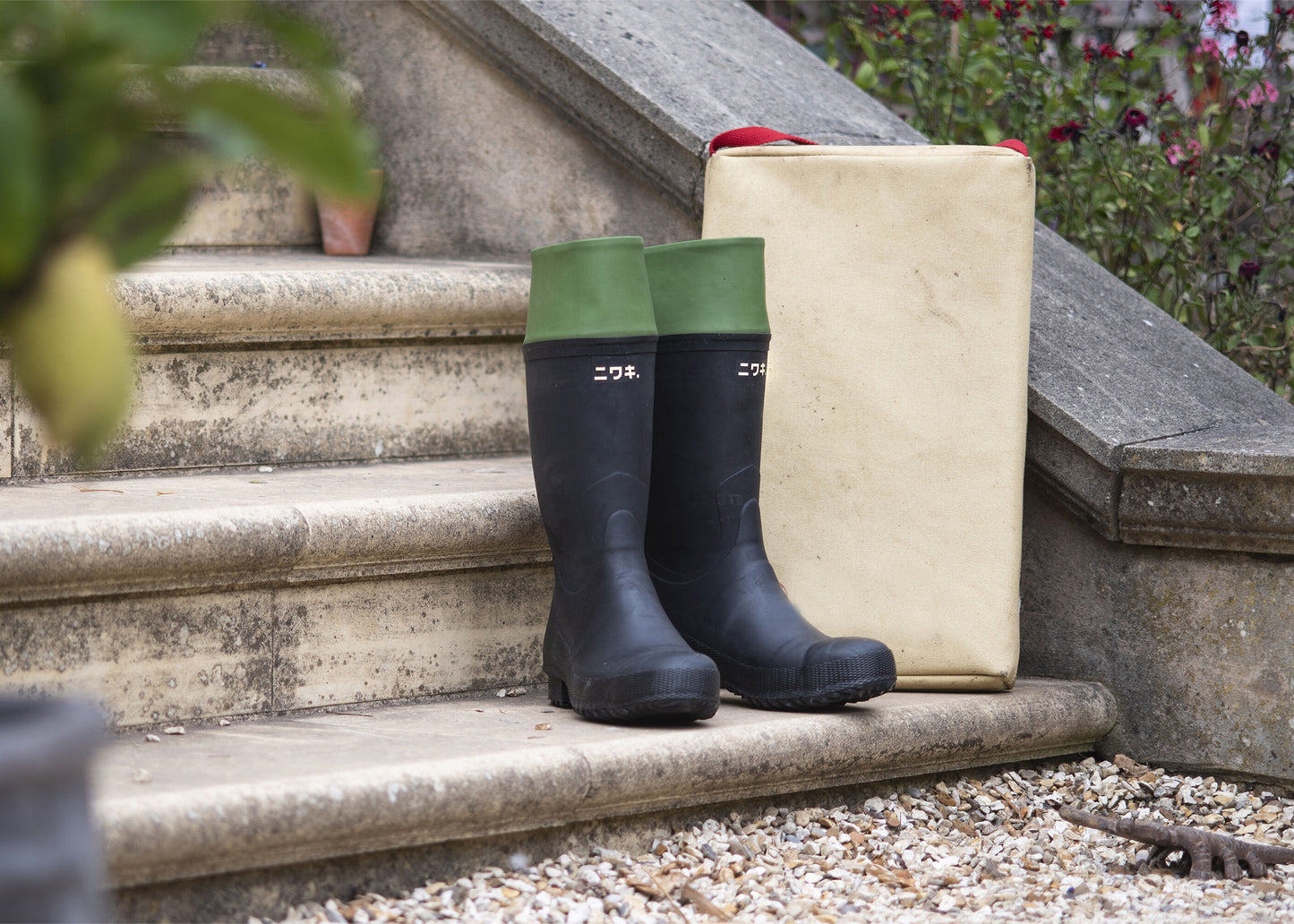 Japanese Niwaki Rubber Boots with green seal.
