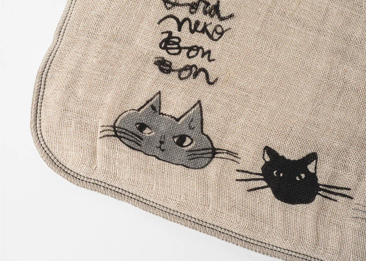 Linen Gauze Towel Cats Woodland Mod