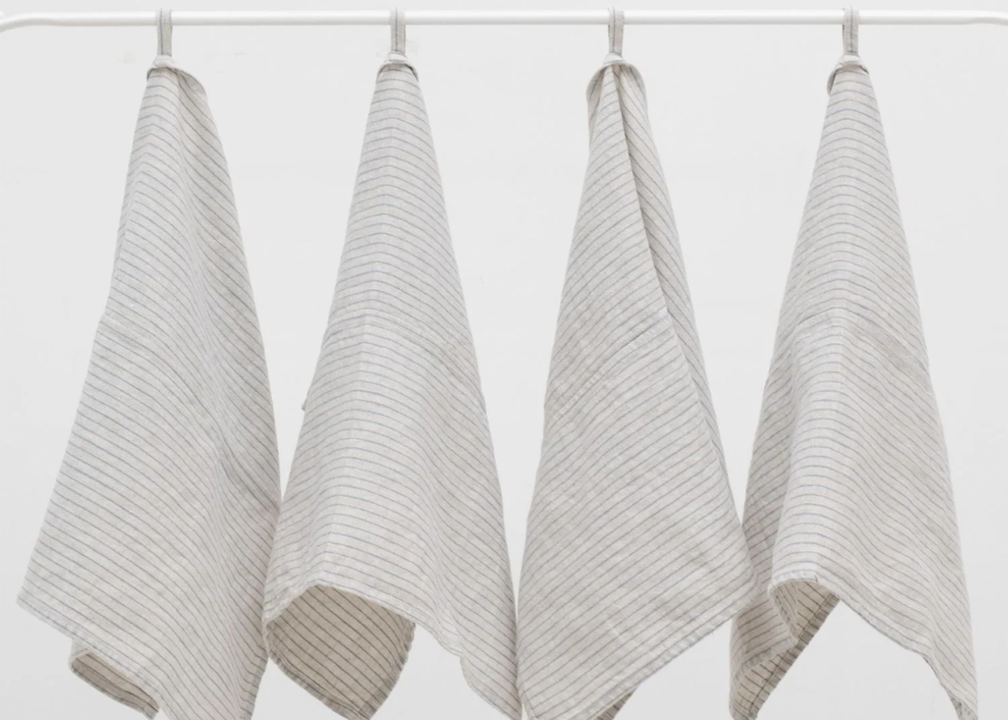 Linen Kitchen Towel - Grey Blue Pinstripe