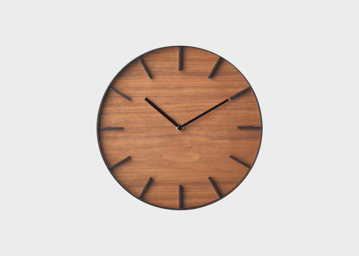 Rin Wall Clock by Yamazaki – Walnut Wood & Steel Minimalist Wall