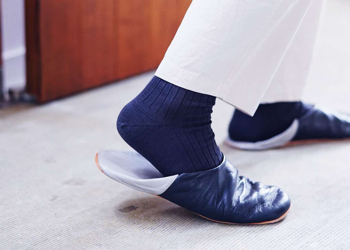 Navy Ribbed Cotton Socks