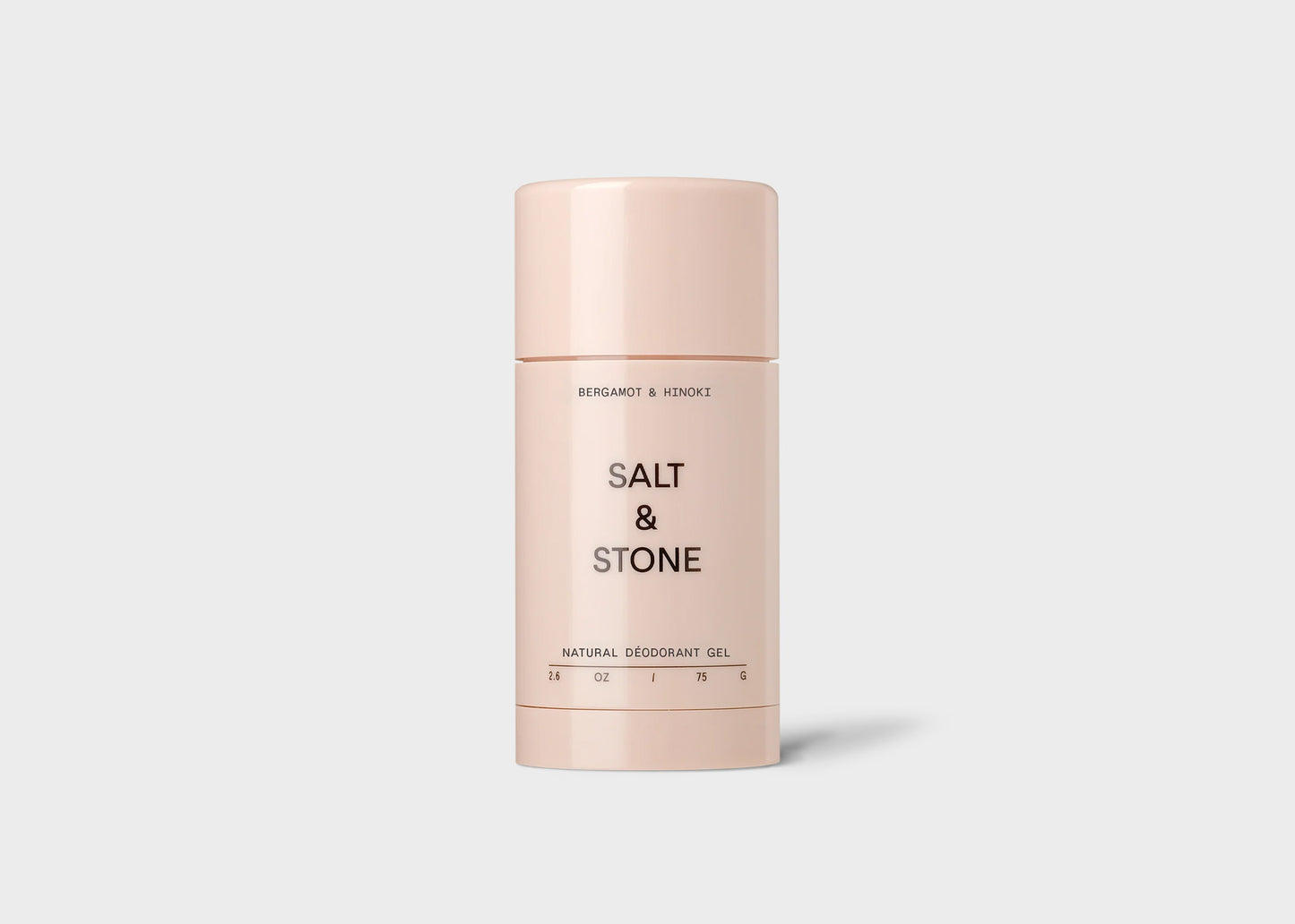 
                  
                    Bergamot and Hinoki Natural Deodorant Gel by Salt and Stone in pink packaging.
                  
                