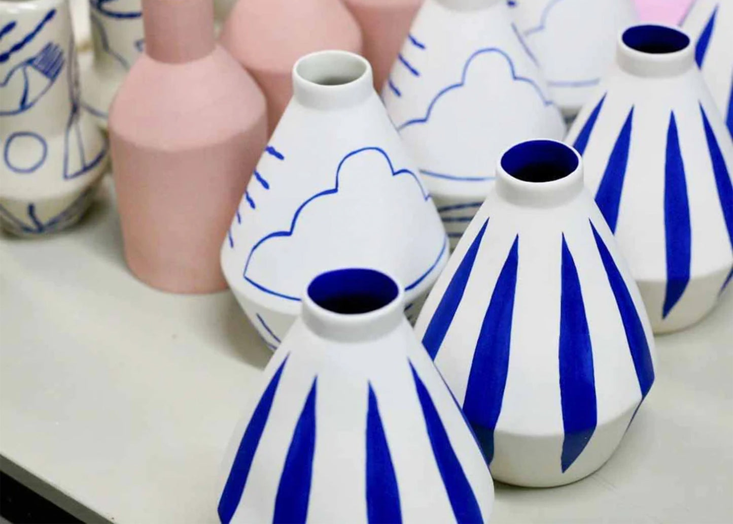 Diamond Vase Blue Stripe by Sophie Alda