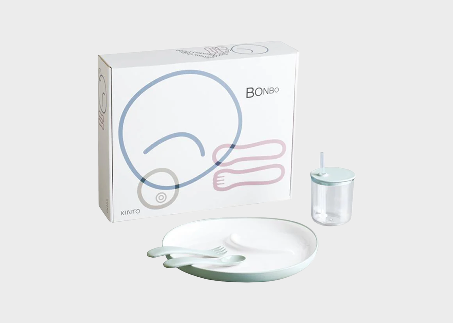Bonbo product packaging with a plate, knife, and fork on a white background