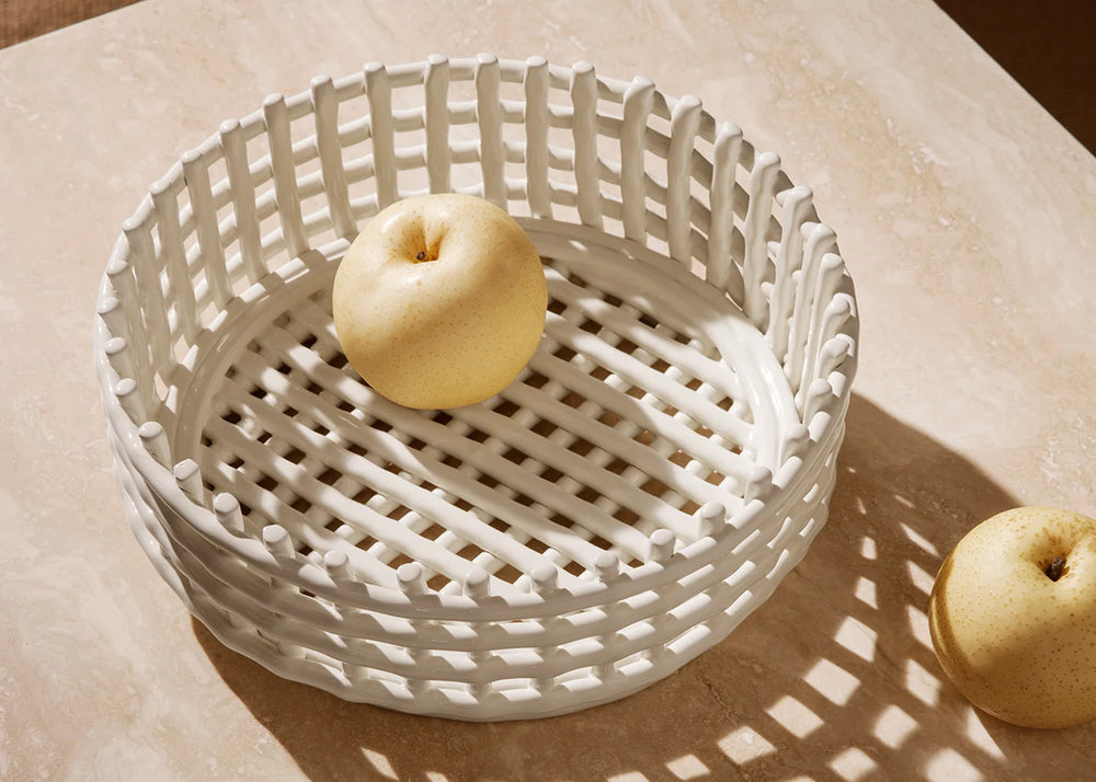 Ceramic Centrepiece Off-White by Ferm Living with fruit inside