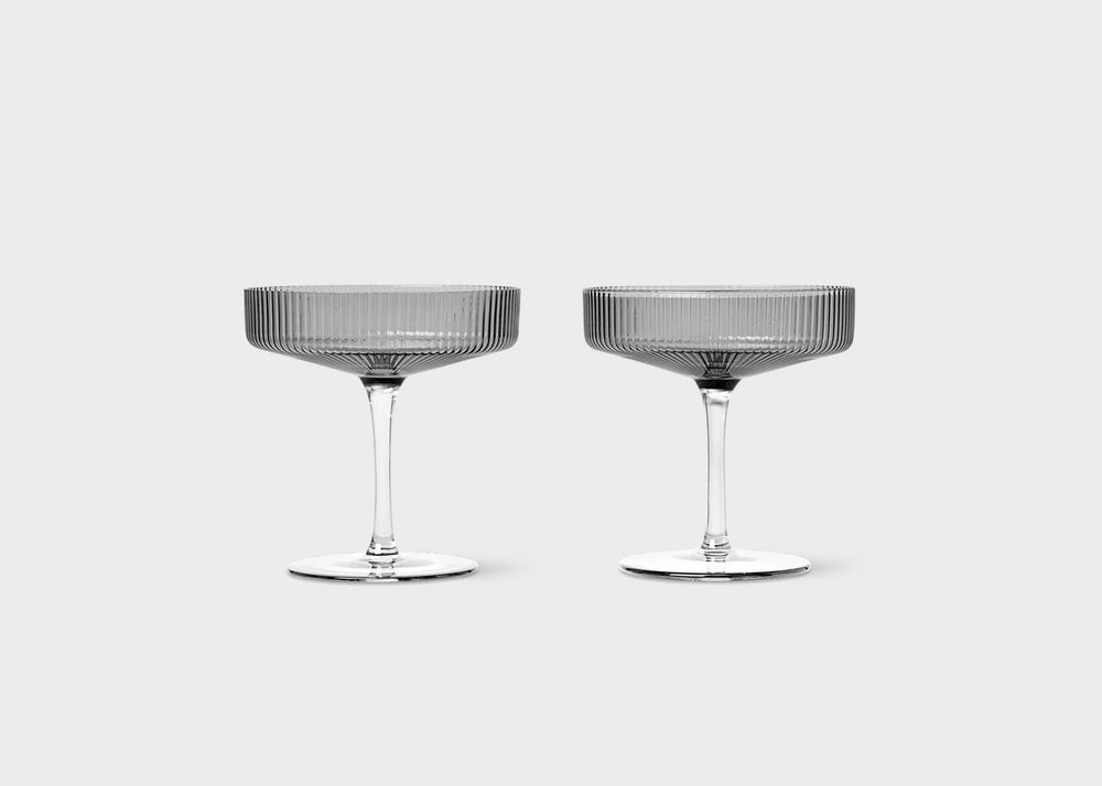 Grey smoked ripple champagne glasses by Ferm Living