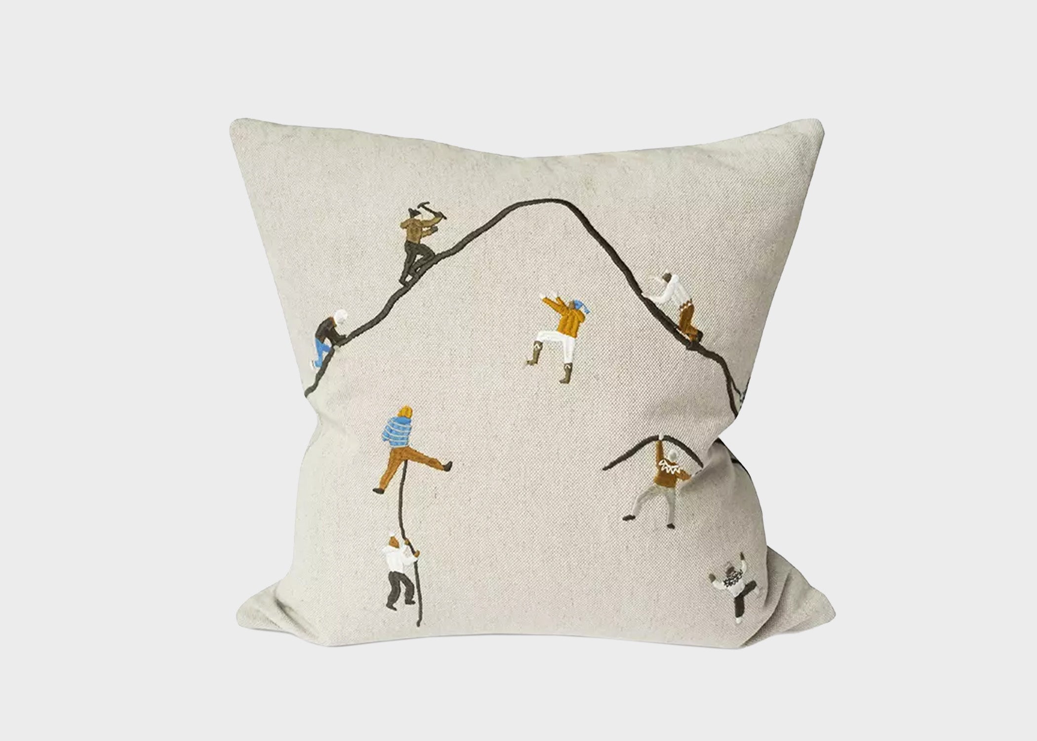 Mountain Climbers Embroidered Cushion Cover