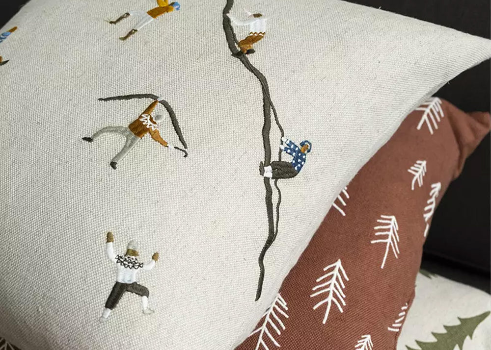 Mountain Climbers Embroidered Cushion Cover - Thumbnail 4