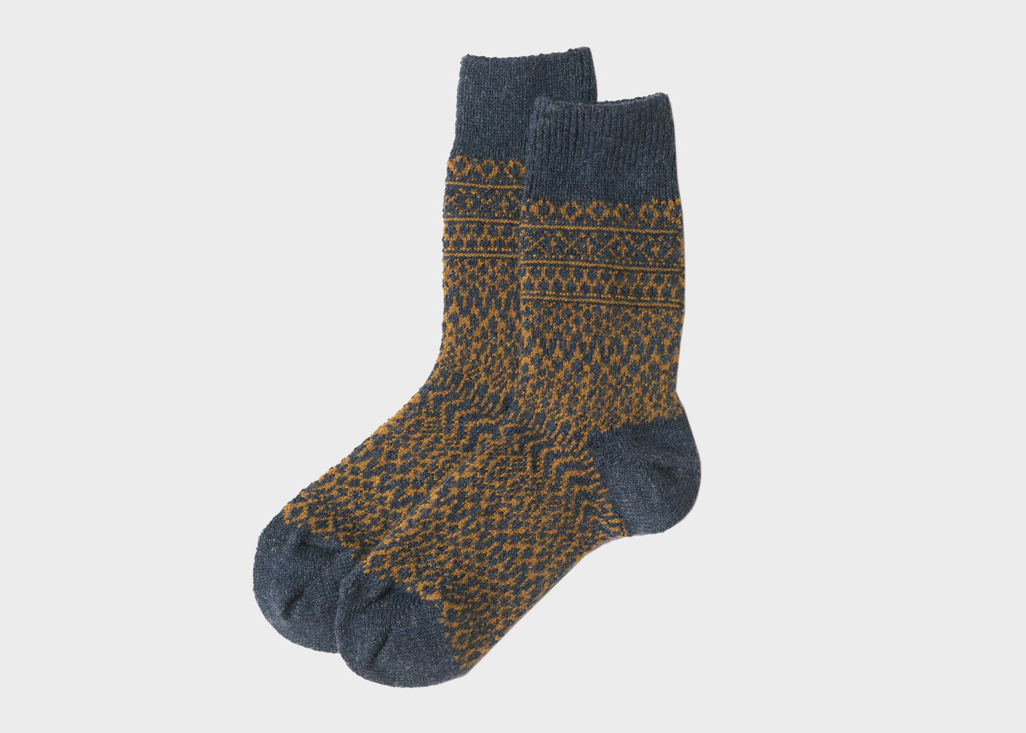 Nishiguchi Kutsushita - Wool Jacquard Socks - Navy/Mustard