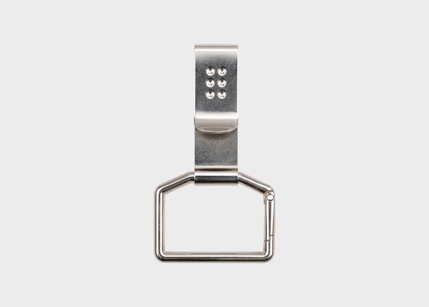 
                  
                    Metallic keychain with a rectangular ring on a white background
                  
                