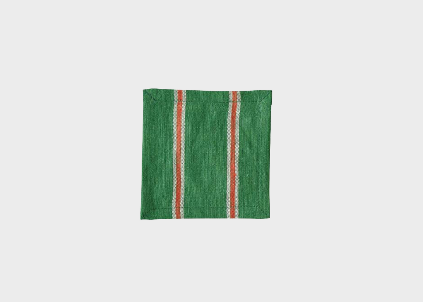 
                  
                    Green fabric with red and white stripes on a light gray background
                  
                