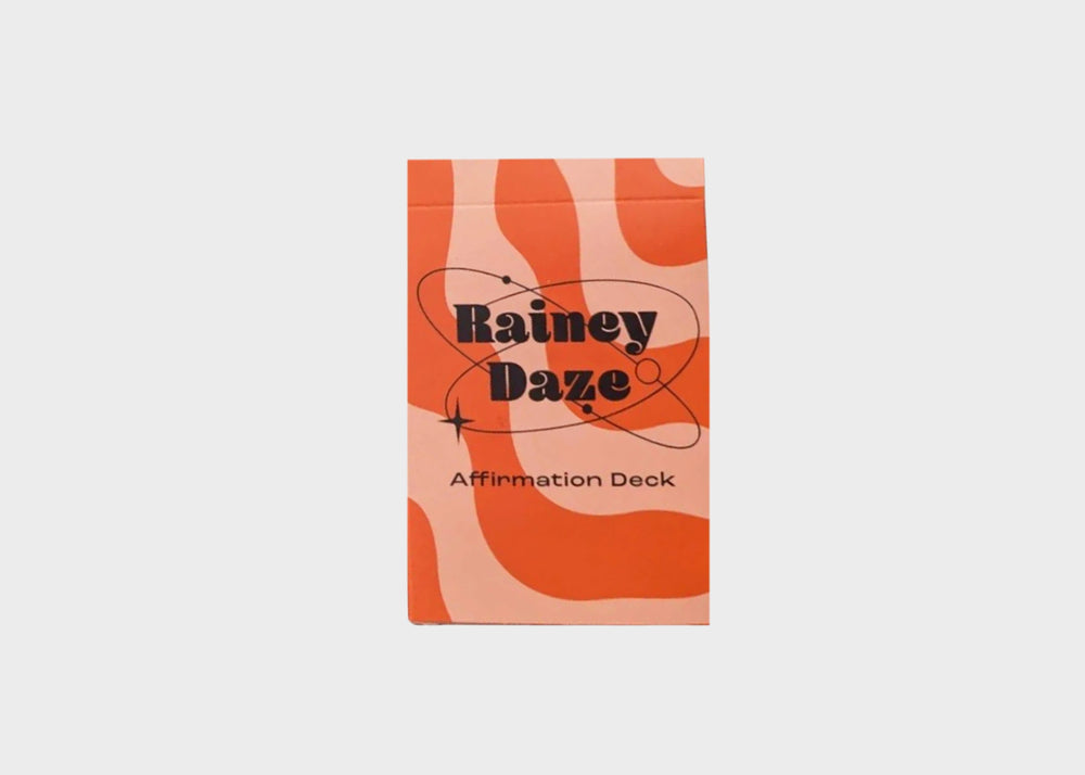 Rainey Daze Affirmation Card Deck in bright red and black font