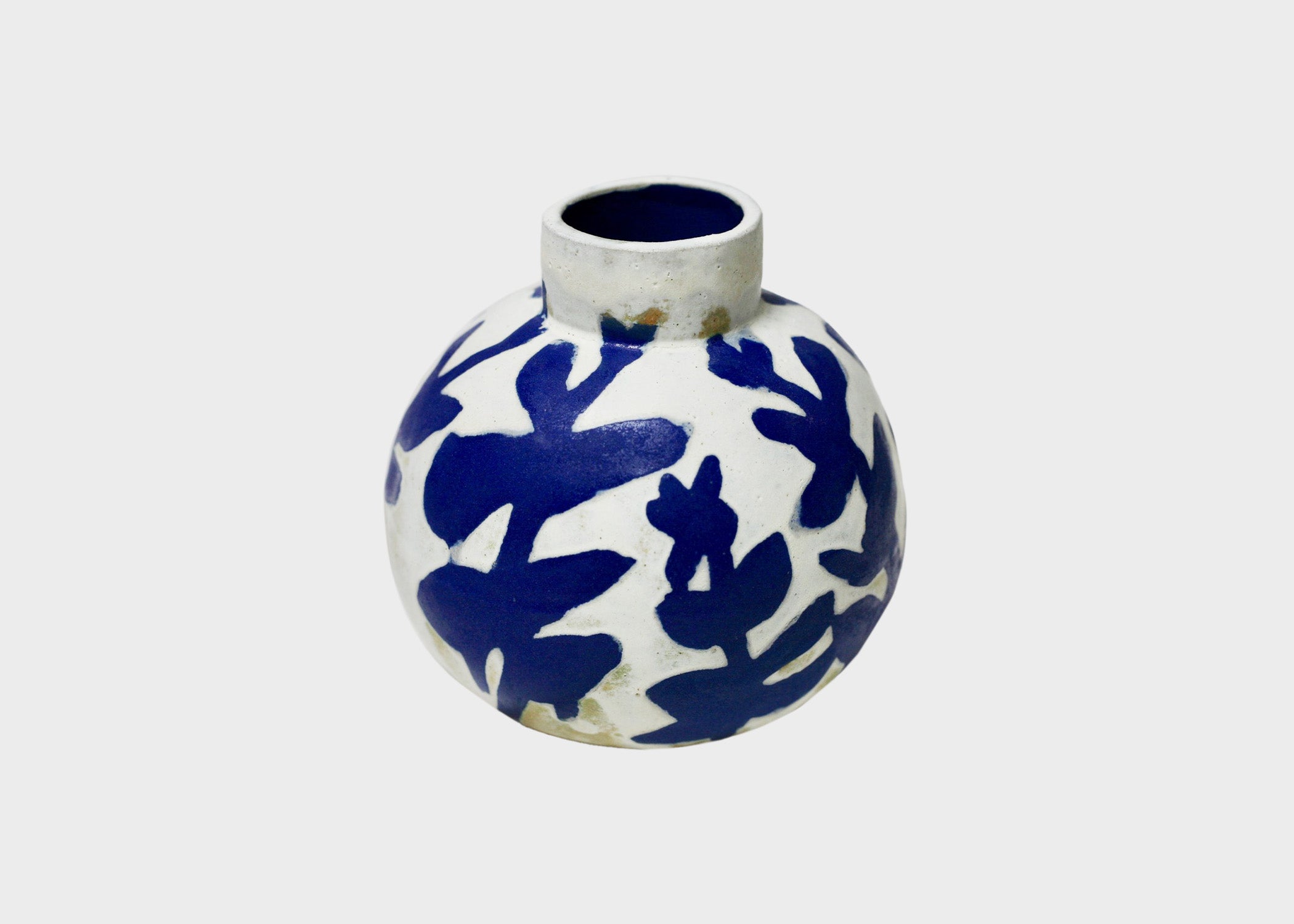 Round Porcelain Vase Blue Leaf - Thumbnail 2