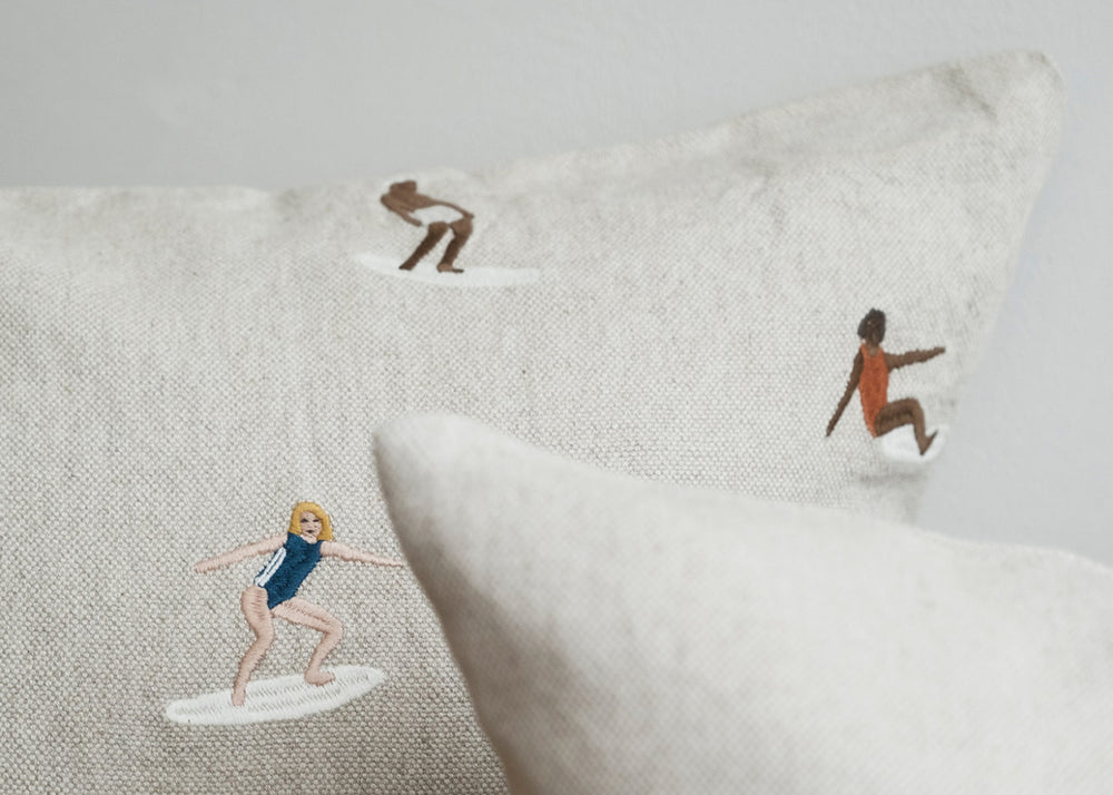 
                  
                    Surfers Embroidered Cushion Cover by Fine Little Day
                  
                