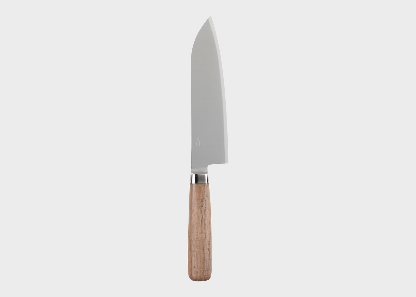 A Japanese kitchen knife with a stainless steel blade and a wooden handle.
