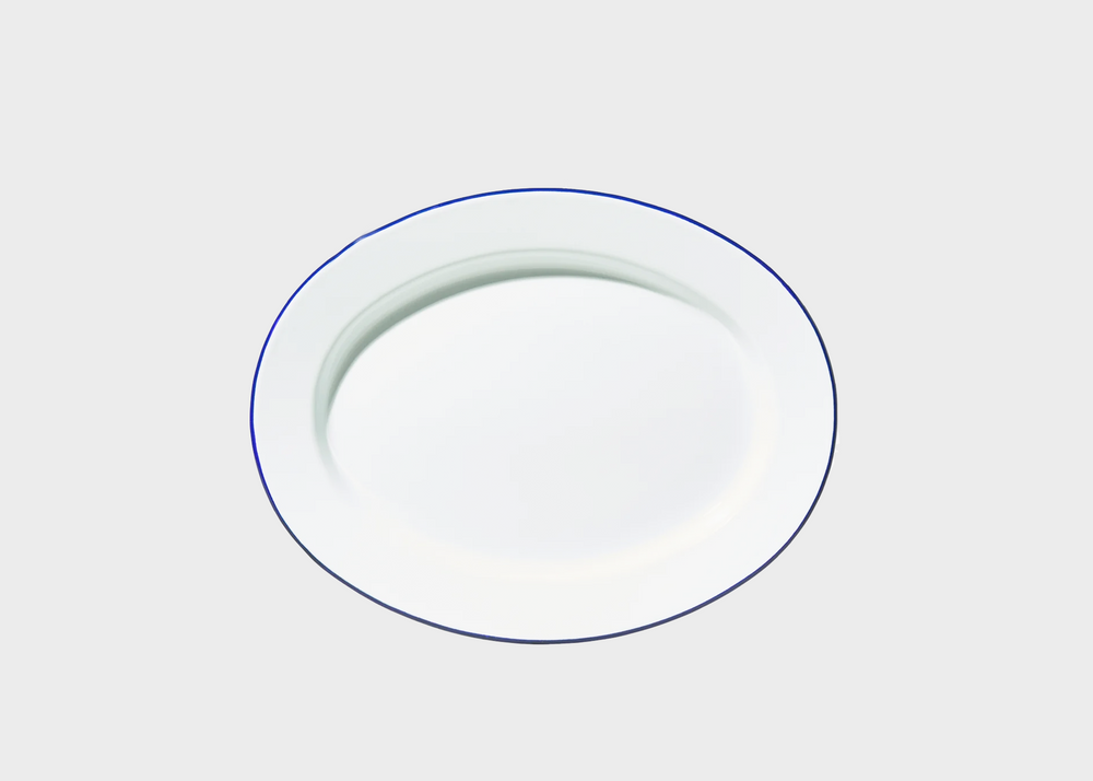 Enamel Oval Tray White/Blue