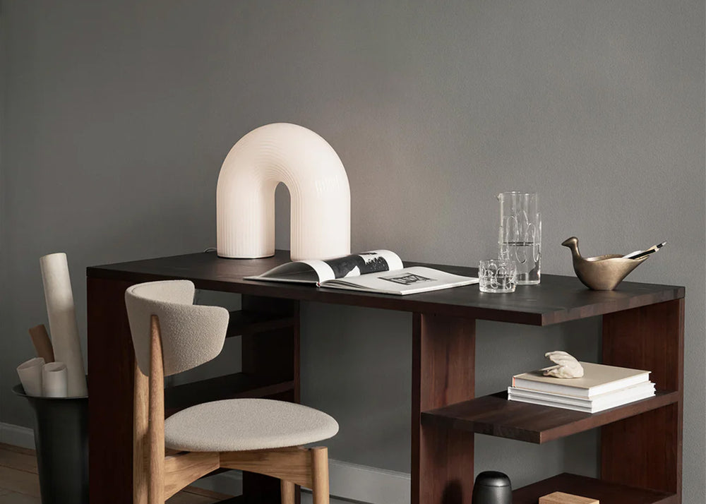 Sculptural LED floor lamp in opal glass → fermliving.us