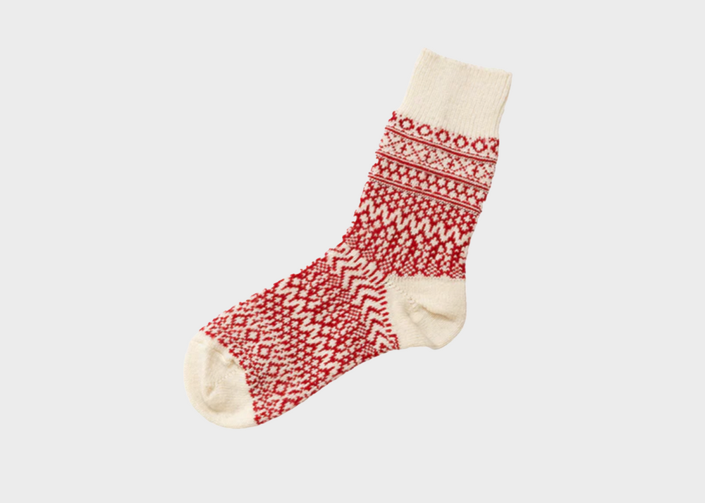 Wool Jacquard Socks - Red