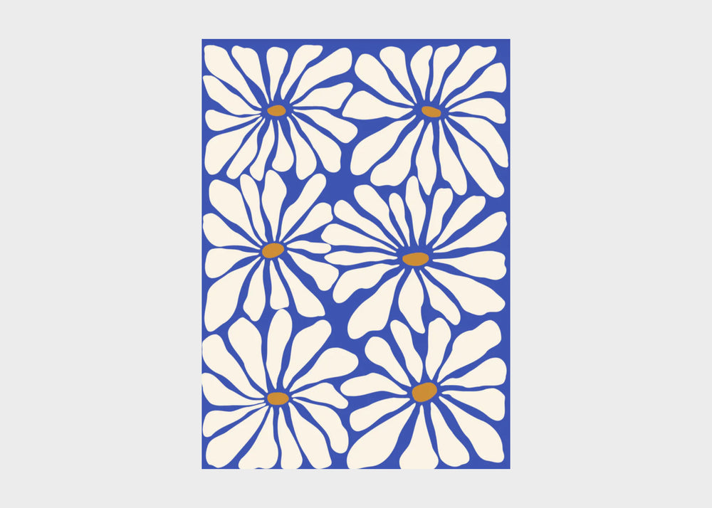 Sunny Floral Blue POster and Frame