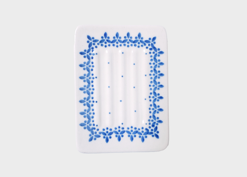 Rectangular Ceramic Soap Dish Blue Wreath