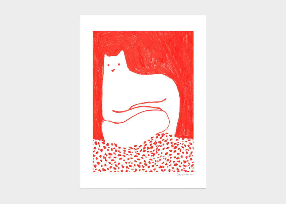 Cat in Red Print