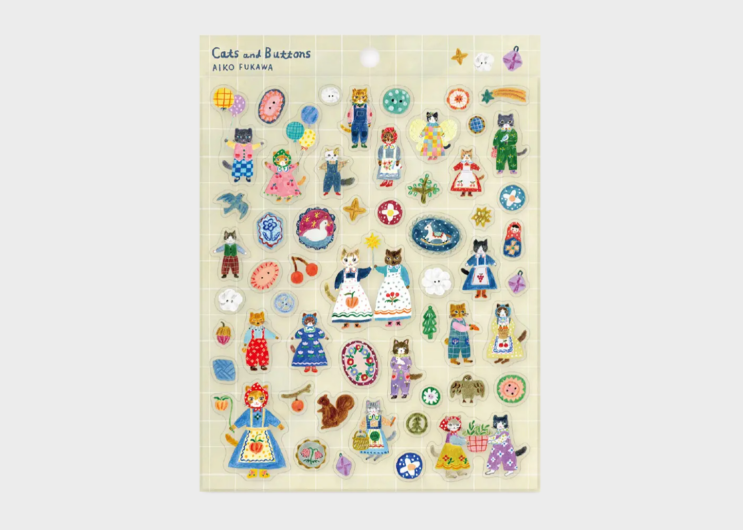 
                  
                    Sheet of colorful stickers featuring various characters on a beige background
                  
                