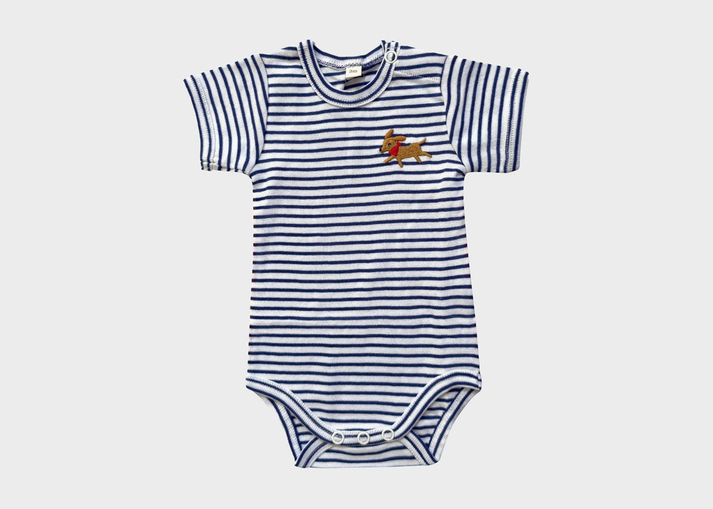 Organic Cotton Baby Onesie- Embroidered Dog Estella
