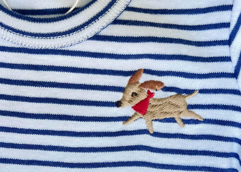 Organic Cotton Baby Onesie- Embroidered Dog Estella