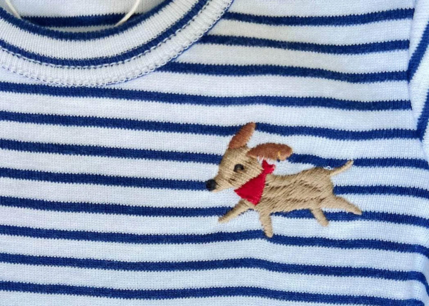 Organic Cotton Baby Onesie- Embroidered Dog Estella