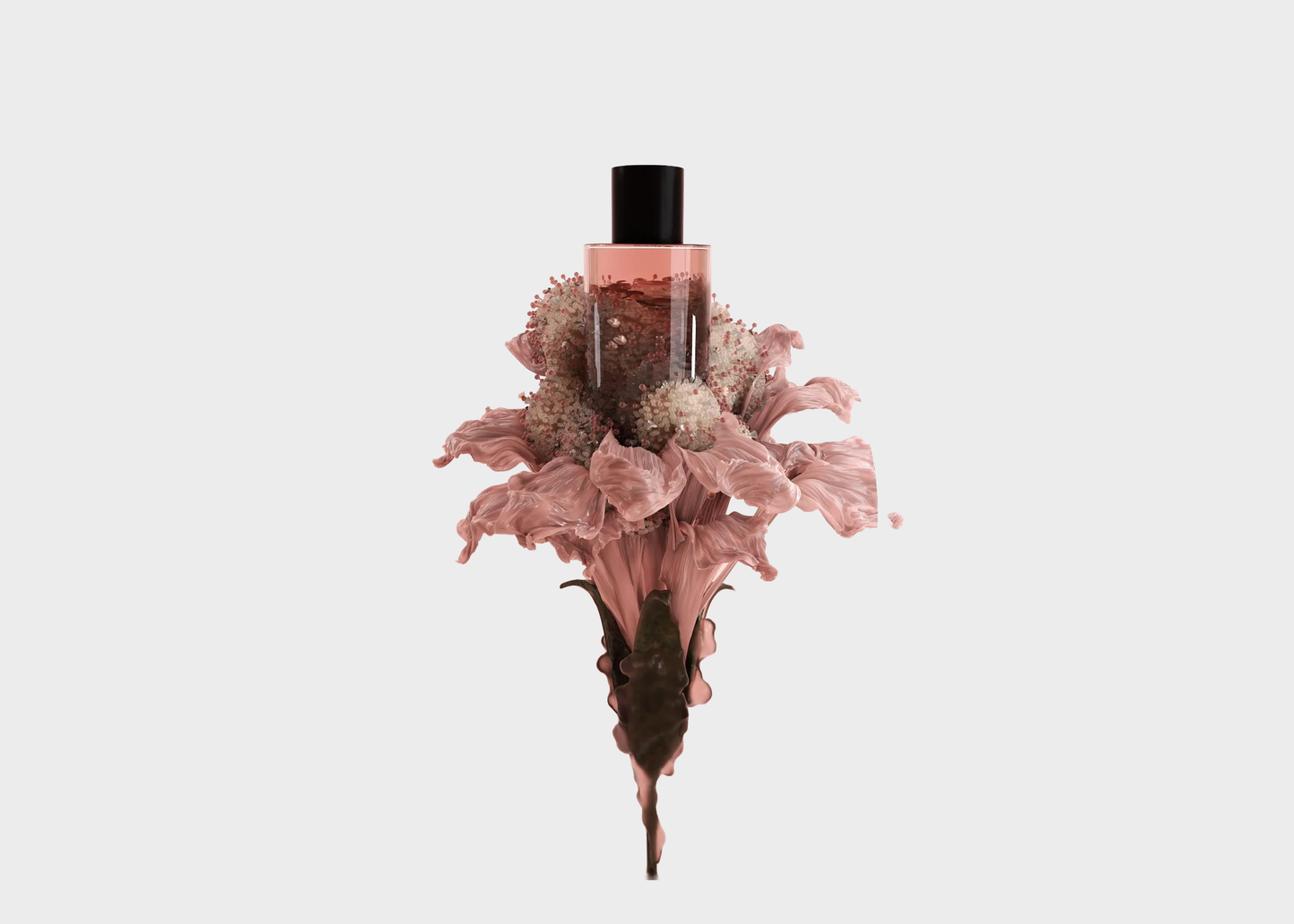 Faux Flora No. 1 perfume bottle with floral design on a light gray background