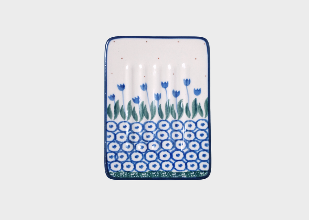 Rectangular Ceramic Soap Dish Blue Floral