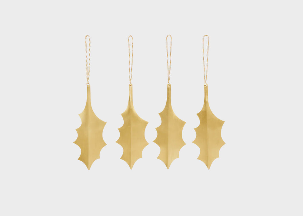 Holly Leaf Brass Ornaments