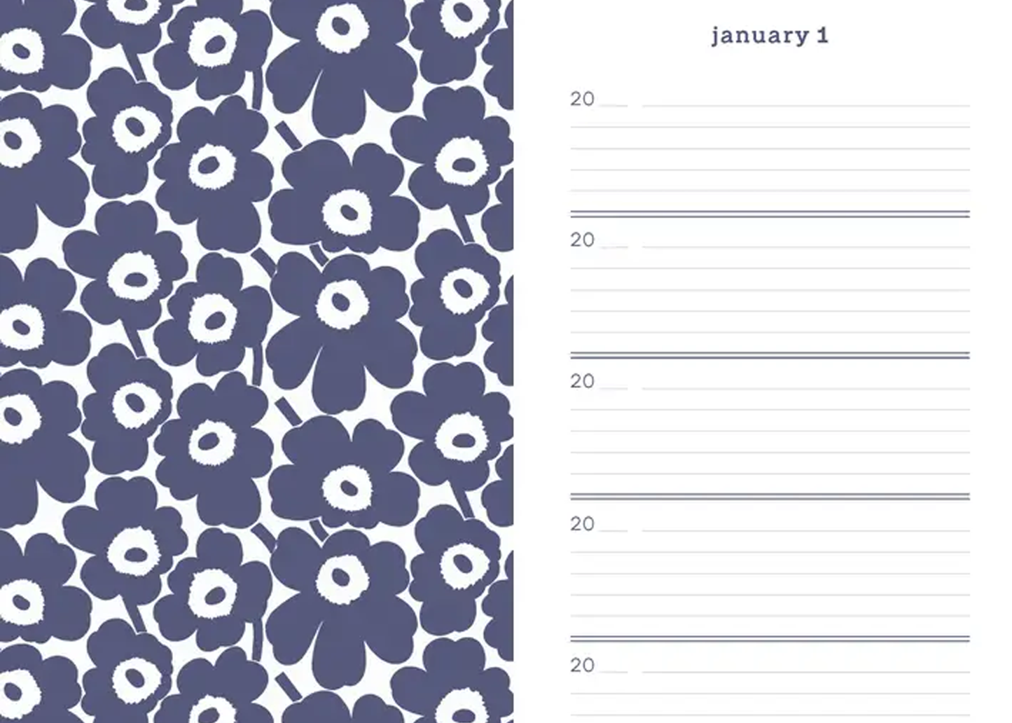 
                  
                    Floral patterned notebook cover with a calendar layout on the right side.
                  
                