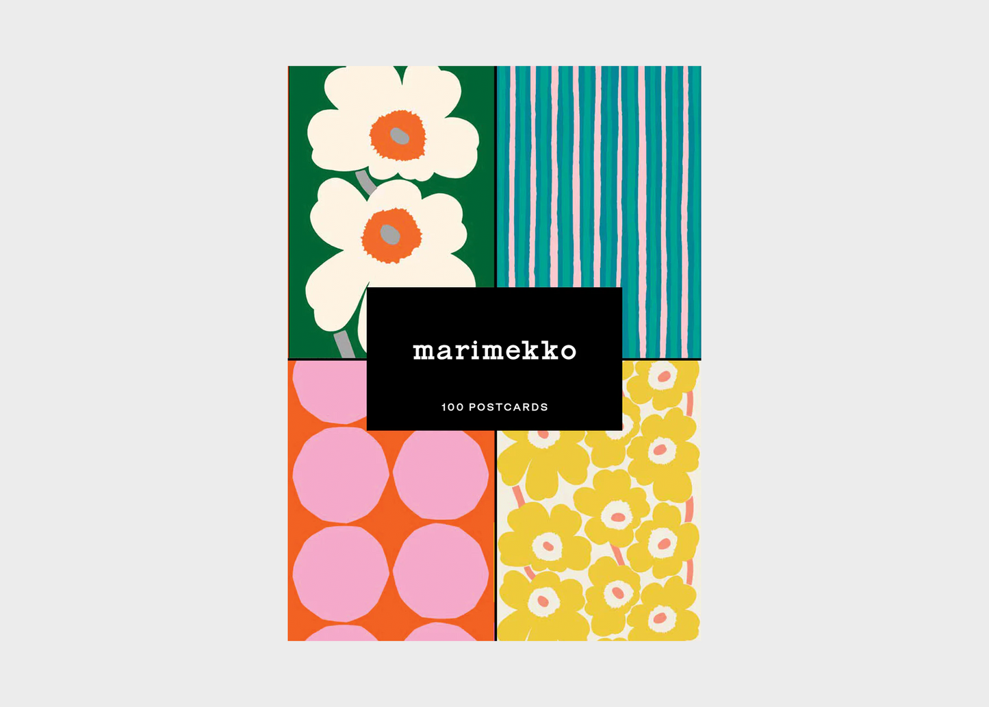 Marimekko postcard collection with colorful patterns on a white background