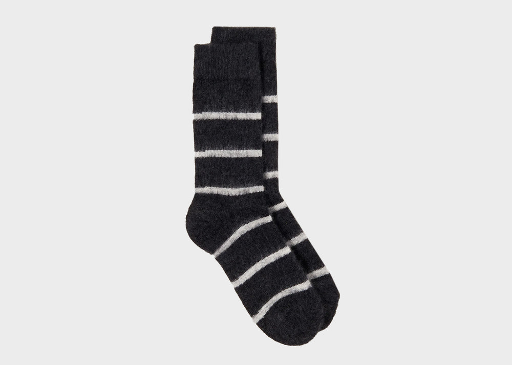 Mohair Wool Border Sock - Charcoal Small