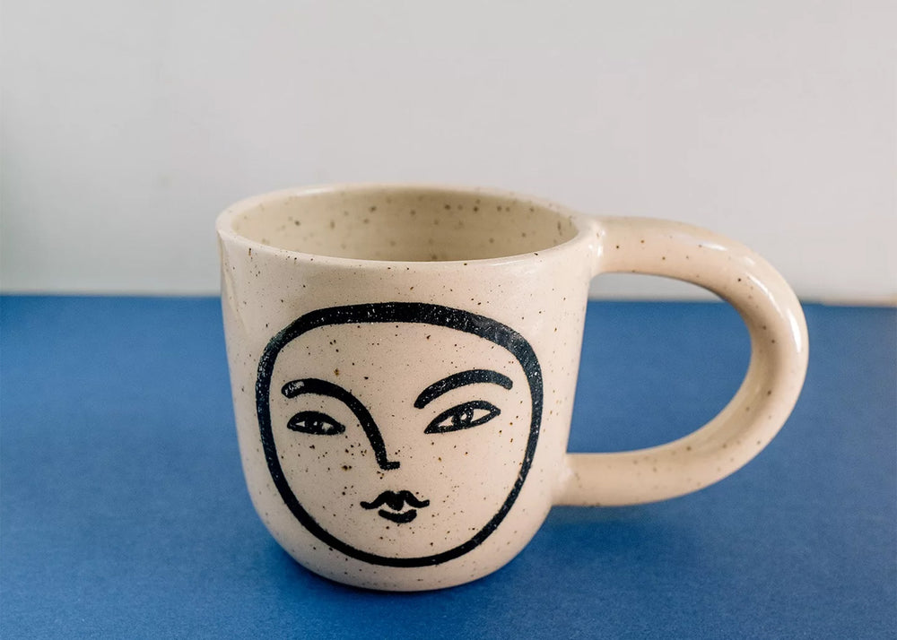 Black Outline Moon Mug with Handle in August Co