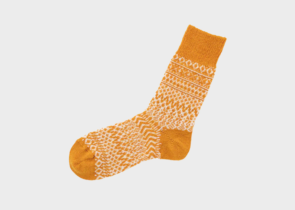 Wool Jacquard Socks - Orange