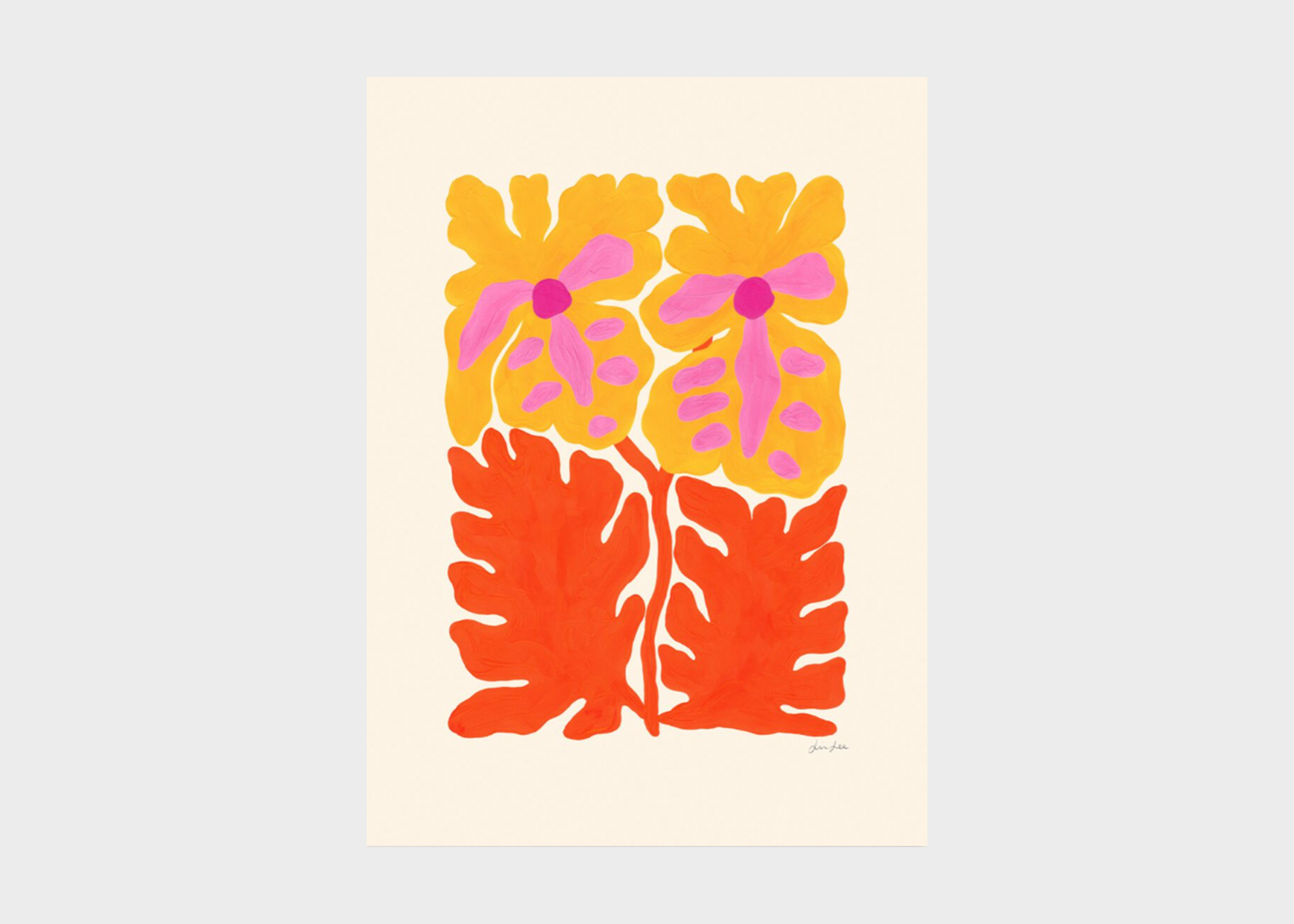 Orange, pink, and red bold floral painting