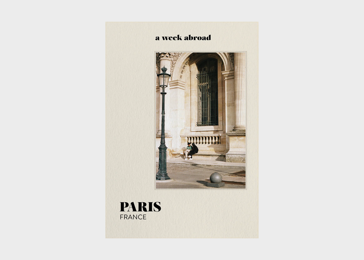 
                  
                    Book cover with a Parisian scene, text 'a week abroad' and 'PARIS FRANCE'.
                  
                