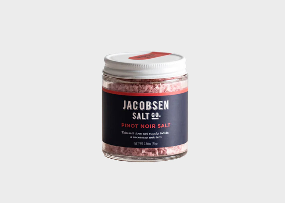 Jar of Jacobsen Salt Co. Pinot Noir salt on a white background