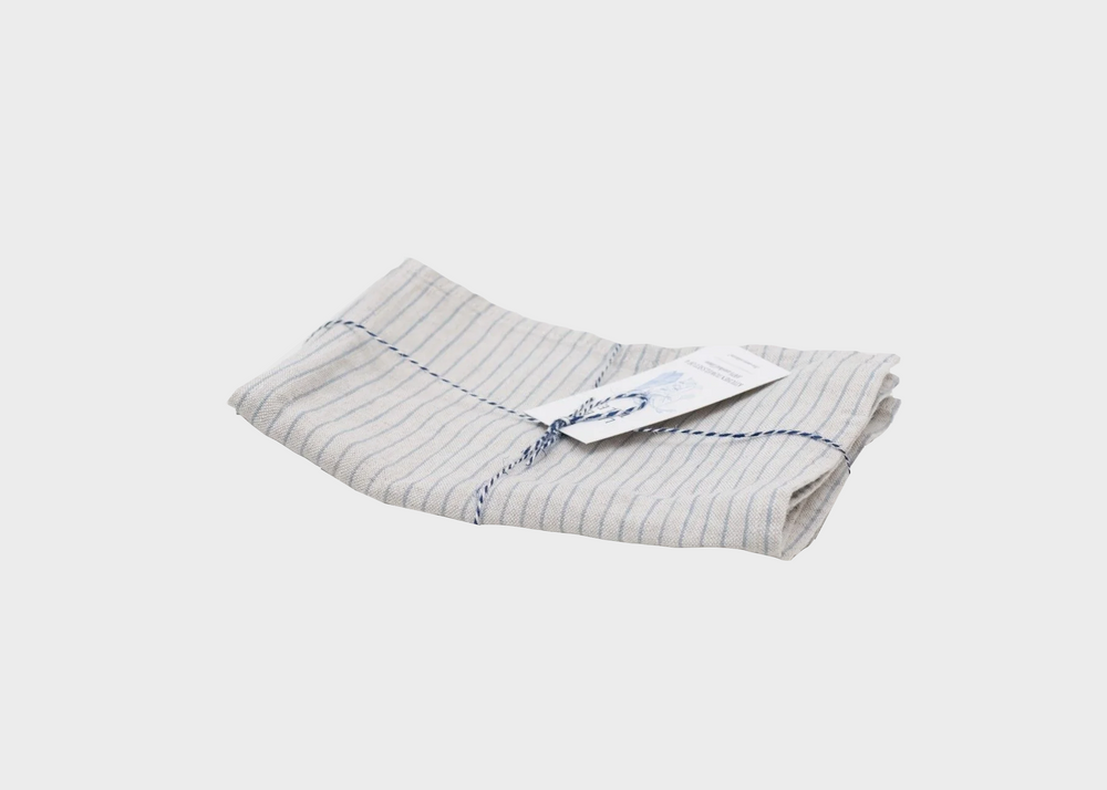 Linen Kitchen Towel - Grey Blue Pinstripe