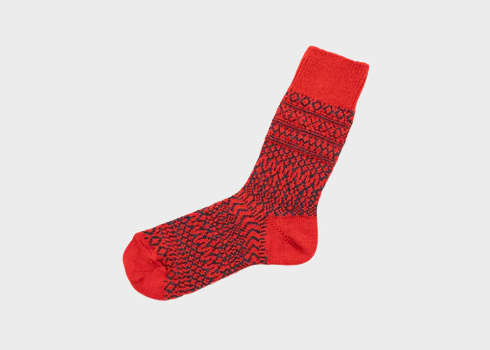 Wool Jacquard Socks - Red