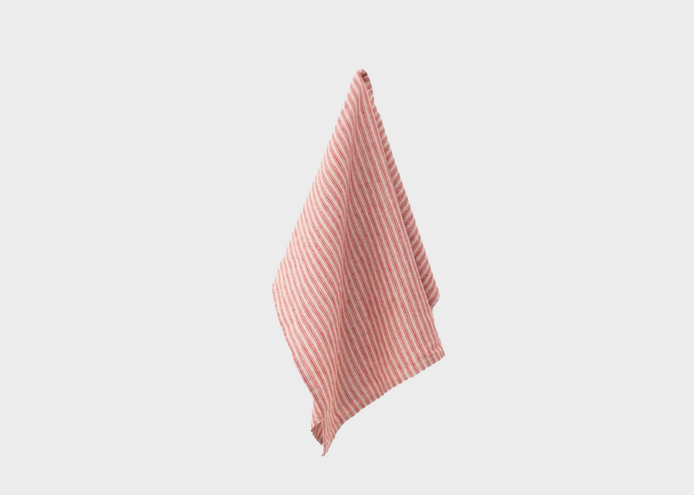 Linen Kitchen Towel - Red Natural Stripes