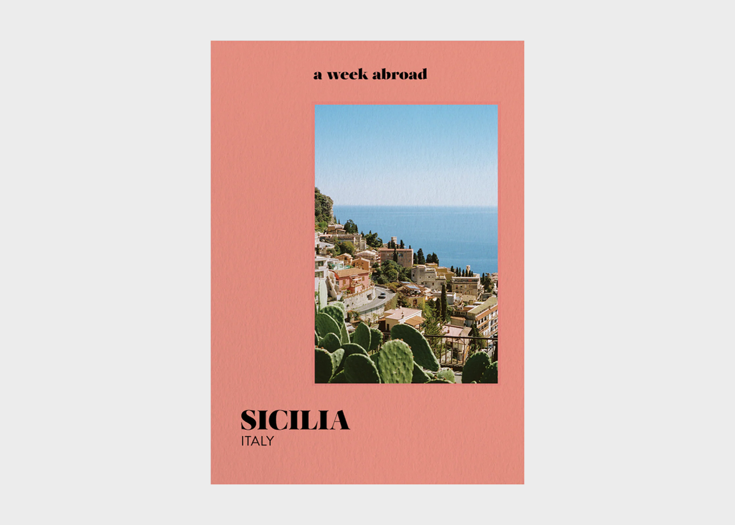 
                  
                    Book cover with a scenic view of Sicily, Italy, on a pink background.
                  
                