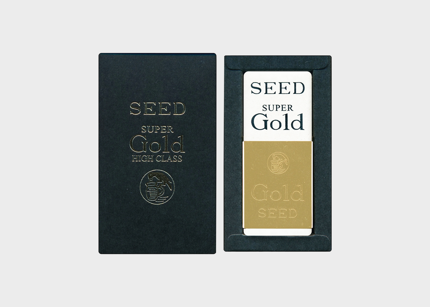 Gold and black packaging with 'Seed Super Gold' branding on a white background