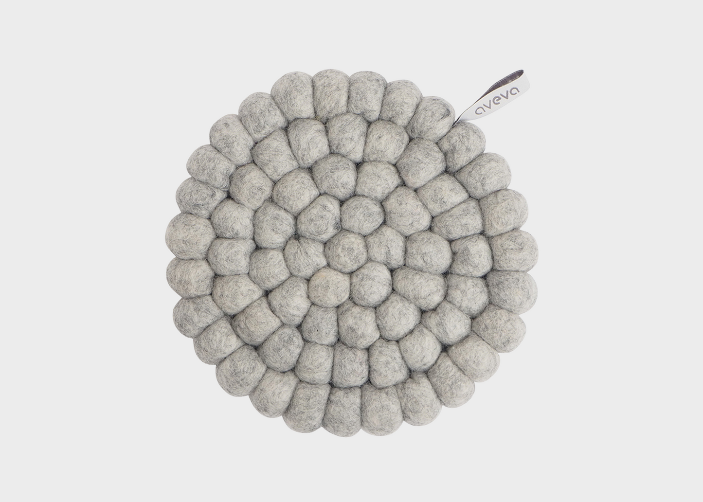 
                  
                    Round woven gray trivet on a white background with 'aveva' branding.
                  
                