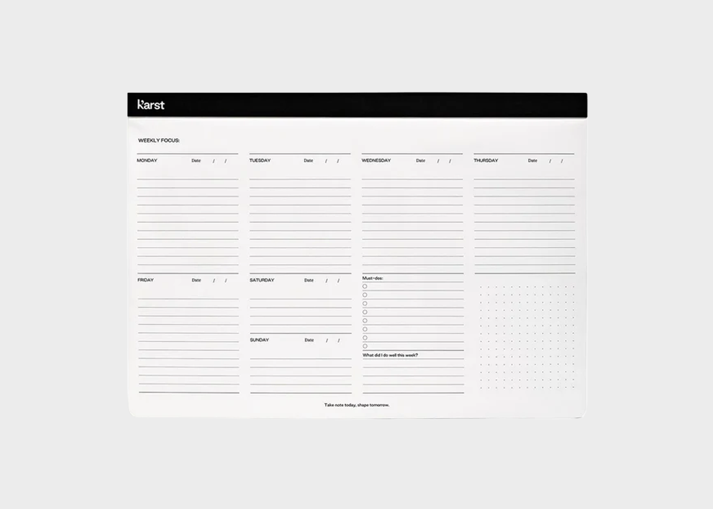 
                  
                    Weekly planner with a black border on a white background
                  
                