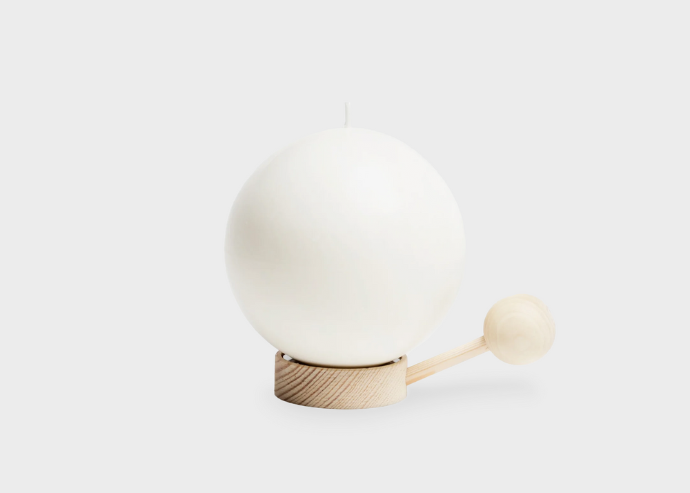 Happiness Globe Candle on wooden stand by Hektinen